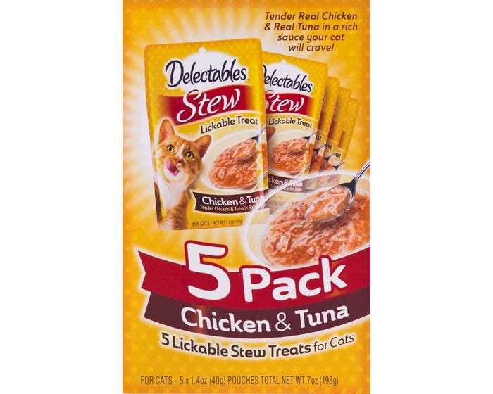 Hartz Delectables Stew Lickable Treat， Chicken  Tuna Flavor - 5 Pack