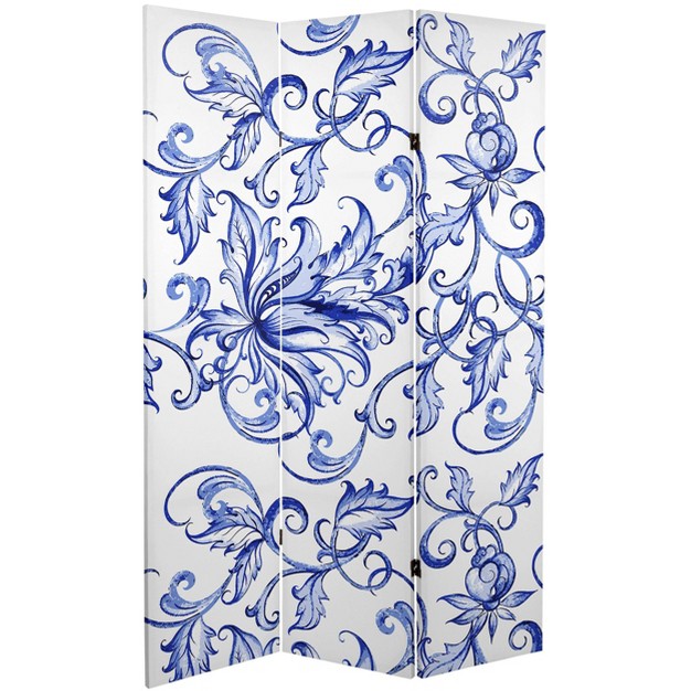 Double Sided Filigree Canvas Room Divider Blue Oriental Furniture