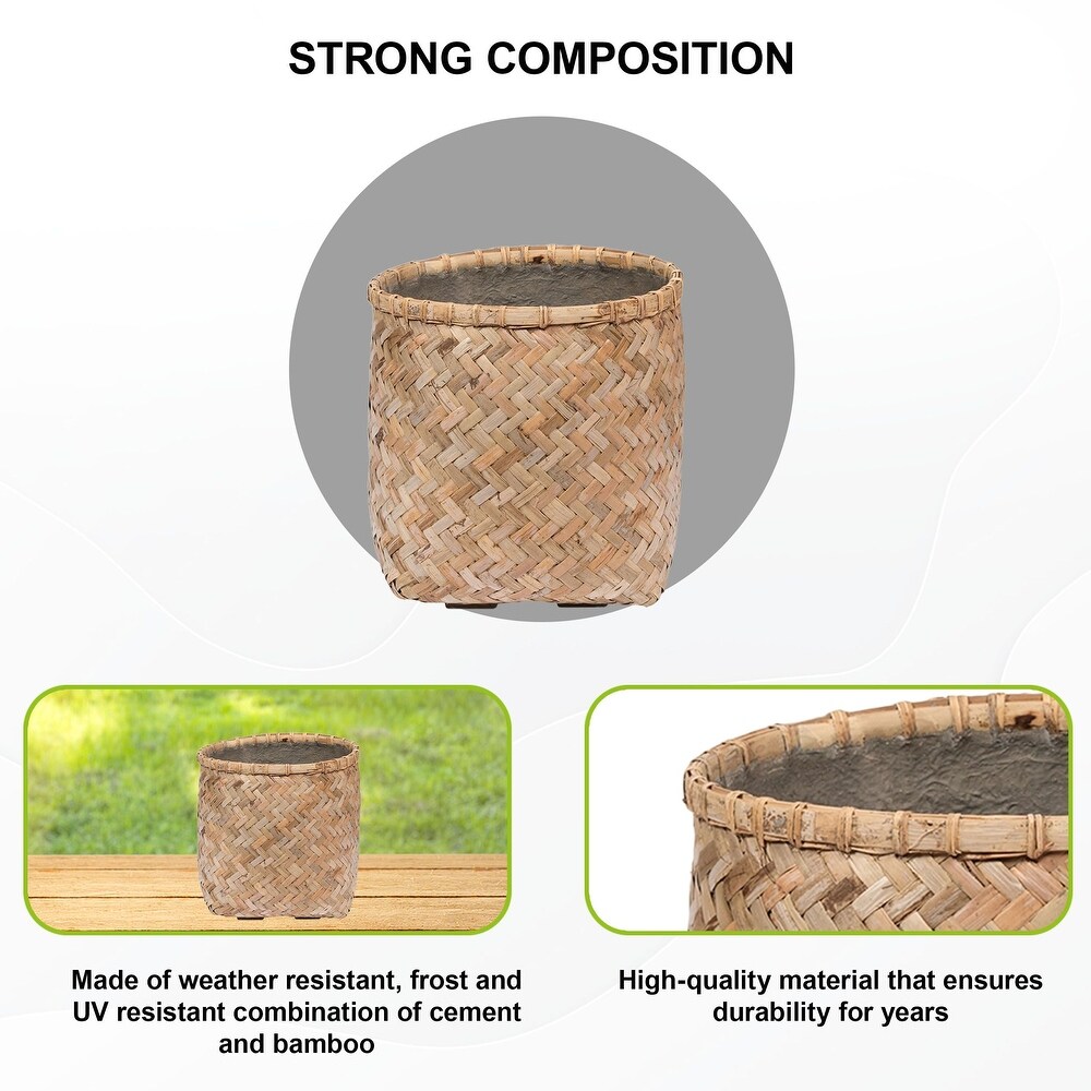 Pottery Pots Zayn Bamboo Indoor Outdoor Round Planter  Natural Finish