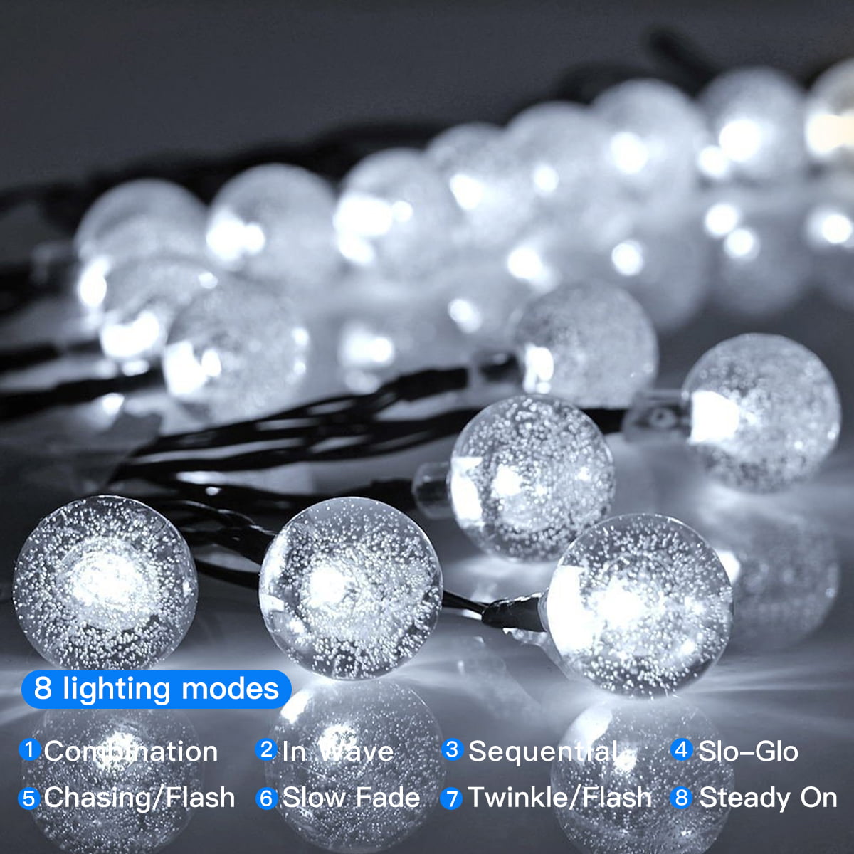 GooingTop Solar String Lights， 2 Pack 120 LED 58ft Outdoor String Light with 8 Lighting Modes Waterproof Solar Powered Patio Light for Garden Yard Porch Wedding Party Outdoor Decor (Cool White)