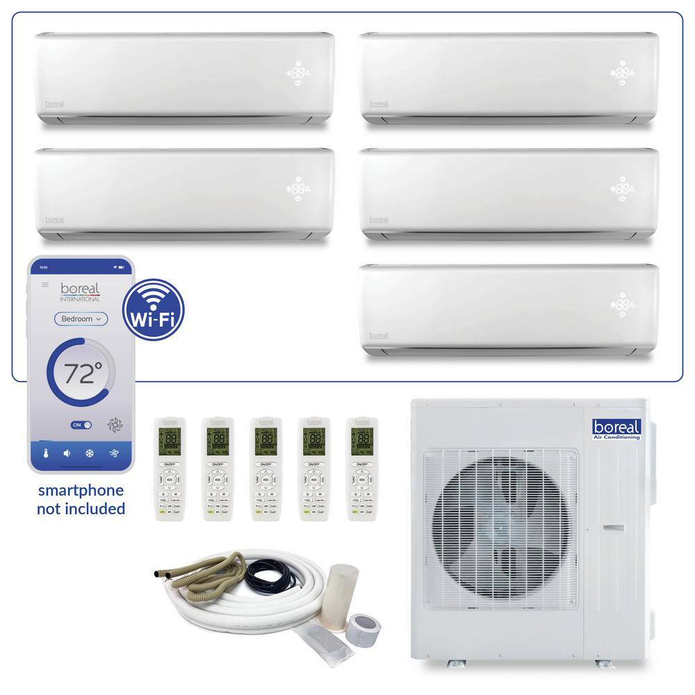 boreal Brisa 5 Zone 39000 BTU 3.5 Ton Smart Home Ductless Mini Split Air Conditioner Heat Pump 25 ft. Install Kit 230V MBRS42HP500