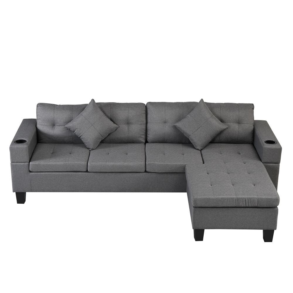 Sectional Convertible Sofa Set for Living Room with L Shape Chaise Lounge Grey