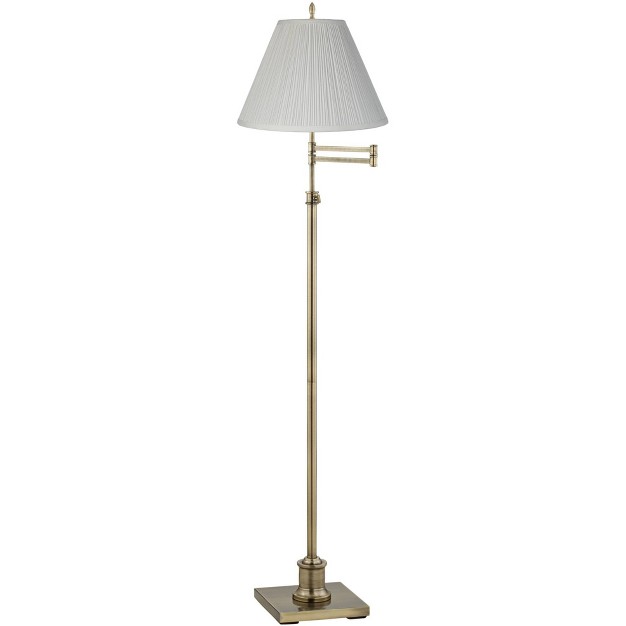 Tall Antique Brass White Mushroom Pleated Empire Shade For Living Room Reading Bedroom Office