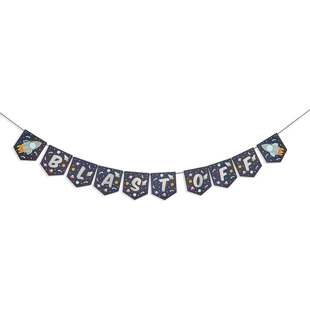 Outer Space Party Pack with Dinnerware  Hats  Banner  Tablecloths (Serves 24  99 Pieces)