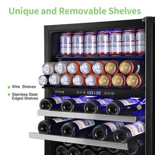 TITTLA 23.47 in. Dual Zone 29-Wine Bottles  90-Cans Beverage  Wine Cooler in Silver Reversible Door Hinge Interior Blue LED KMYC150-2