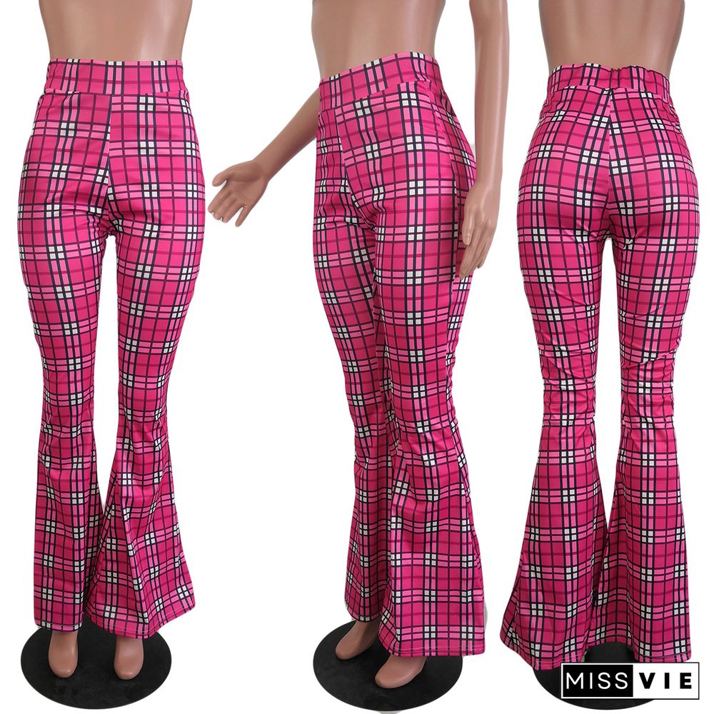 Summer Plaid Printed Summer Bell Bottoms Pants