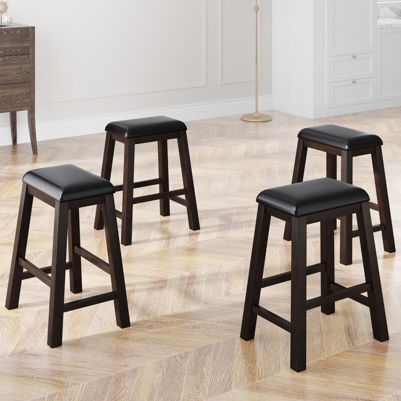 4 Pieces Counter Height Wood Kitchen Dining Upholstered Stools