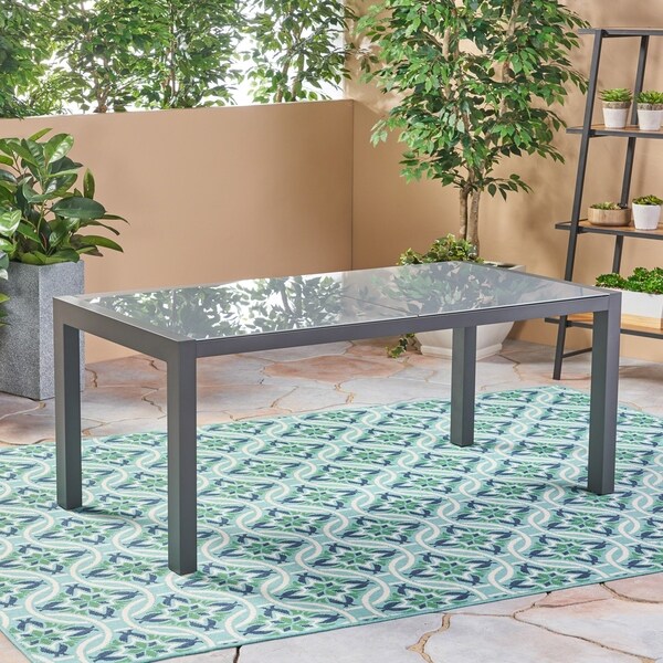 Rowan Outdoor Tempered Glass Dining Table with Aluminum Frame by Christopher Knight Home