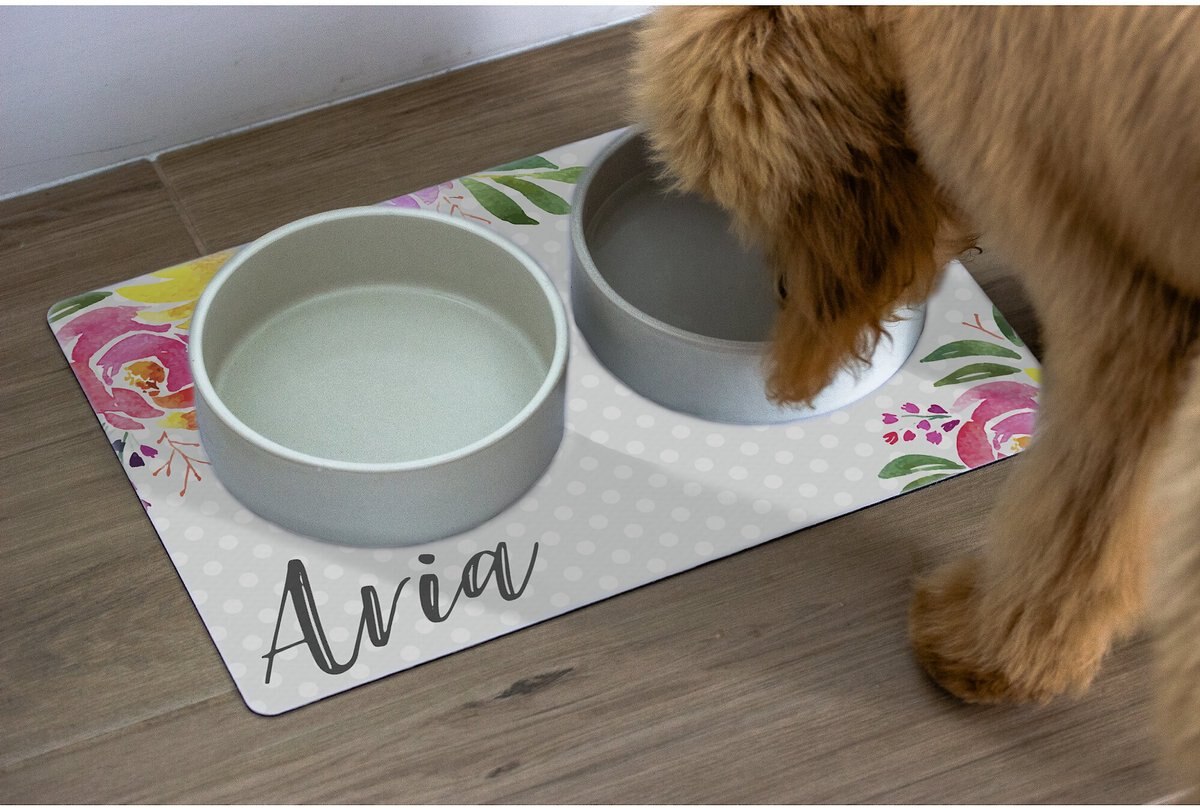 904 Custom Polka Dot Floral Personalized Dog and Cat Placemat