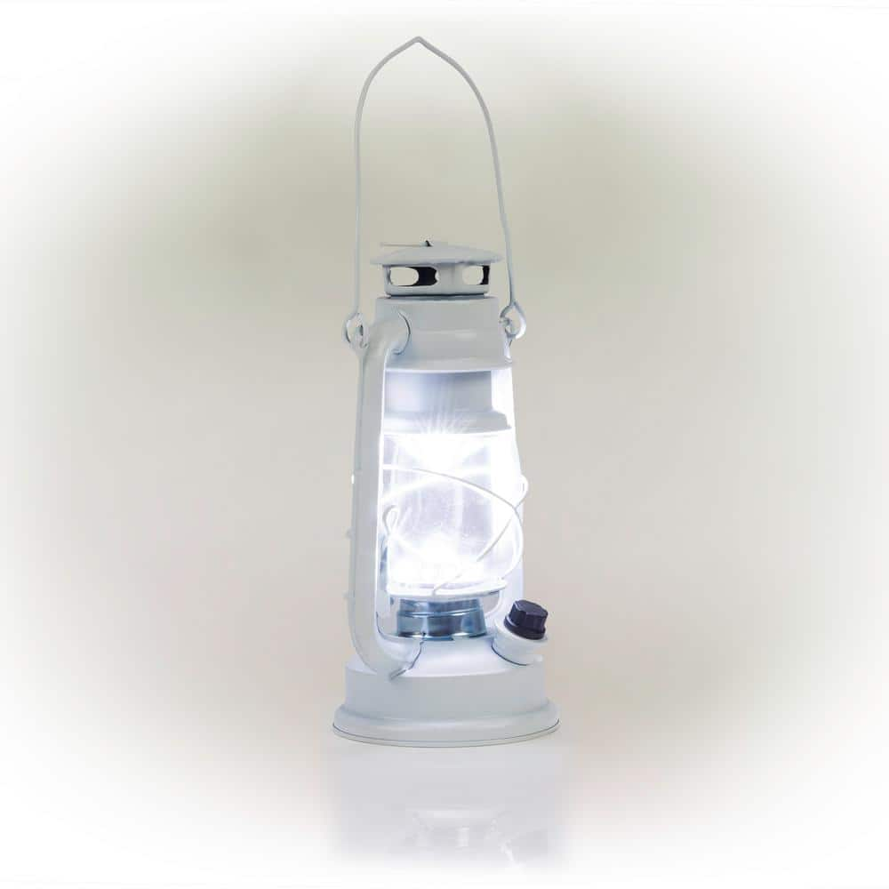 Alpine Corporation Indoor/Outdoor Hurricane Lantern with Cool White LED Lights and Timer BST124WT