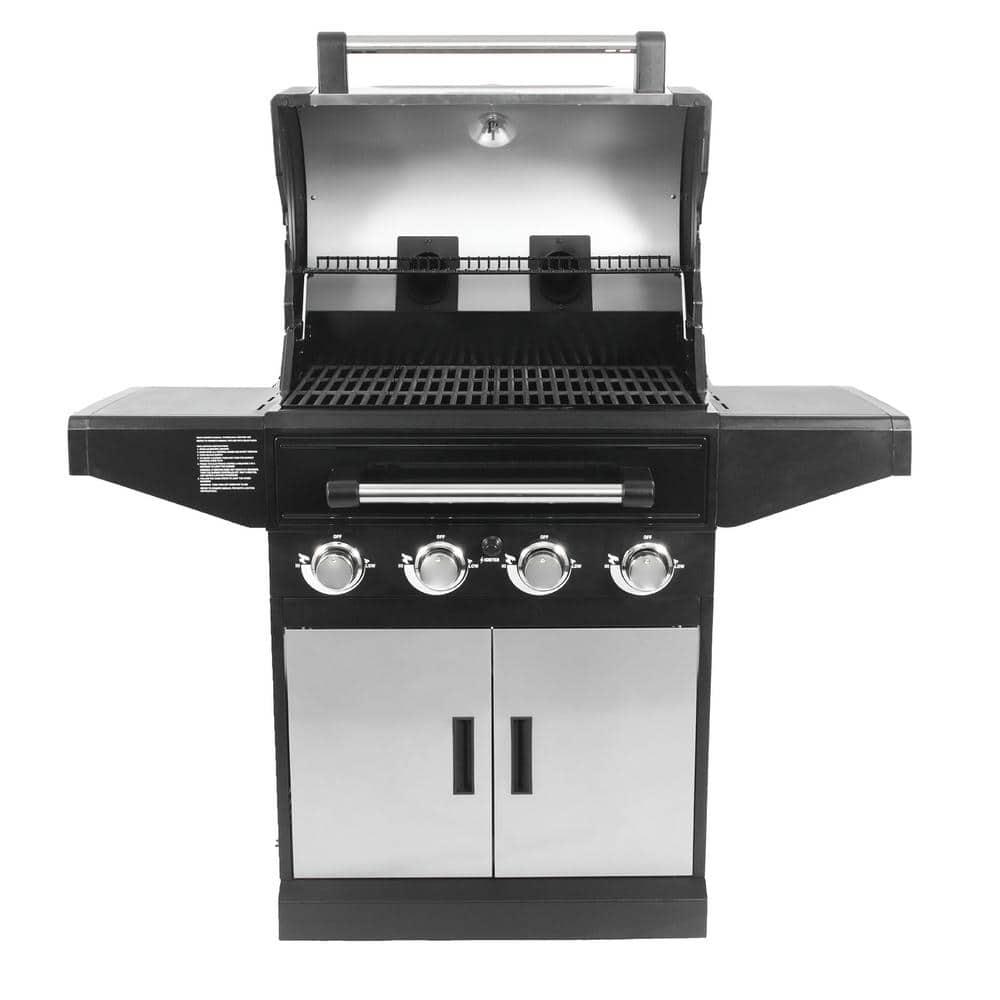 CharGriller Flavor Pro 4Burner Propane Wood Gas Grill with MultiFuel Flavor Drawer in Silver