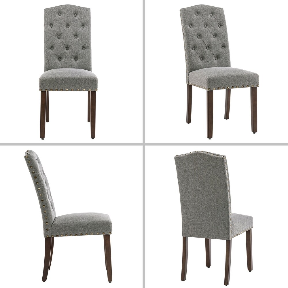 Fabric Upholstered Tufted Dining Chairs with Nailhead Trim Set of 4