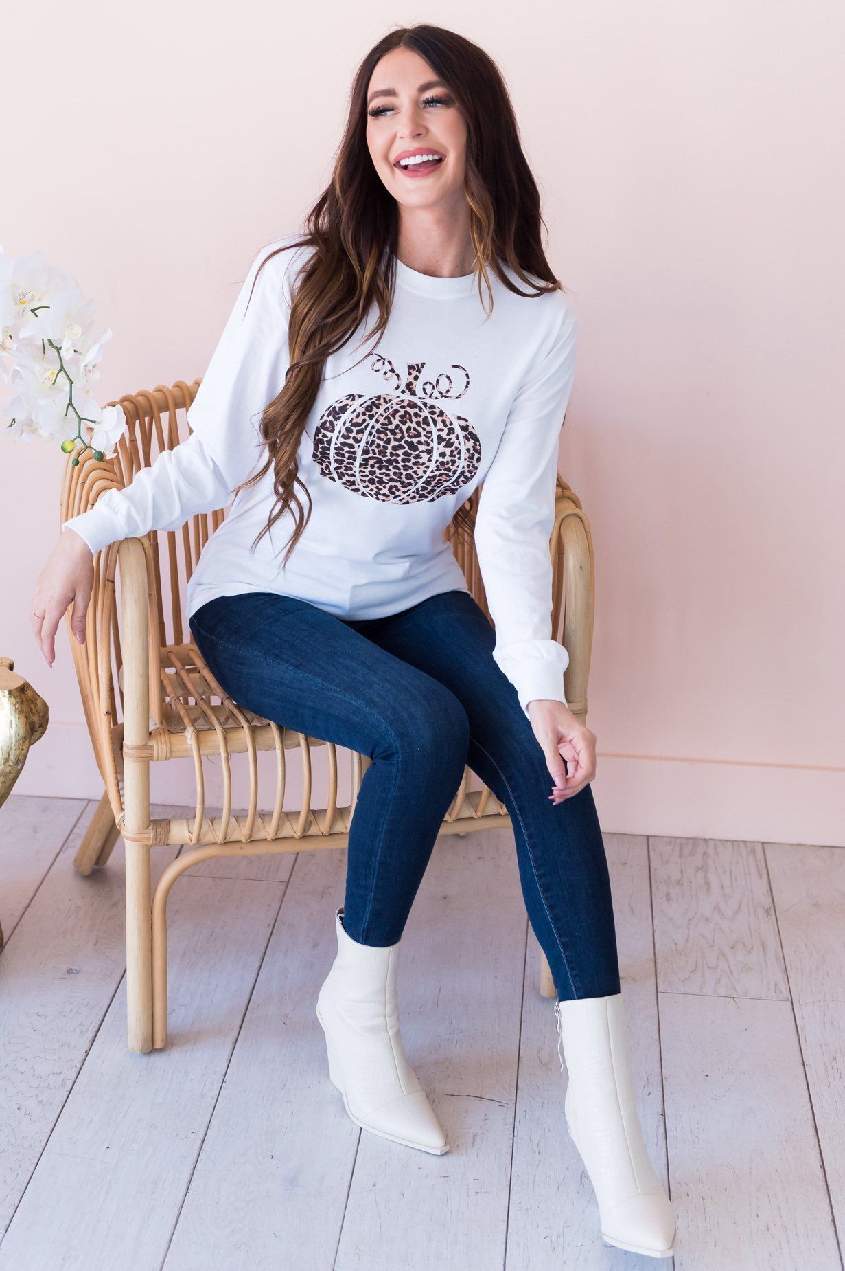 Leopard Pumpkin Long Sleeve Modest Tee