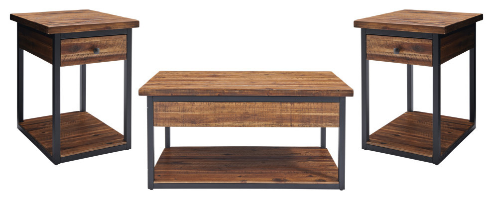 Claremont Rustic Wood Set  Coffee Table and Two End Tables   Industrial   Coffee Table Sets   by Bolton Furniture  Inc.  Houzz