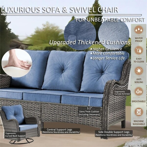 Upgraded Rattan Patio Furniture Conversation Seating 360° High Back Swivel Chairs+Storage Ottomans，Cushions Included🎁