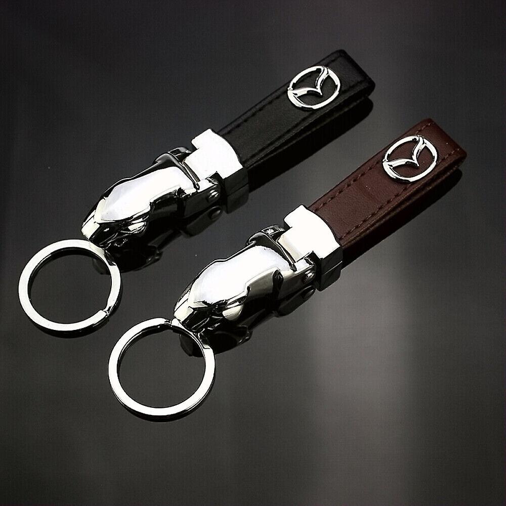 Leopard Head Shape Zinc Alloy Genuine Leather Car Key Chain Fit For Mazda Auto