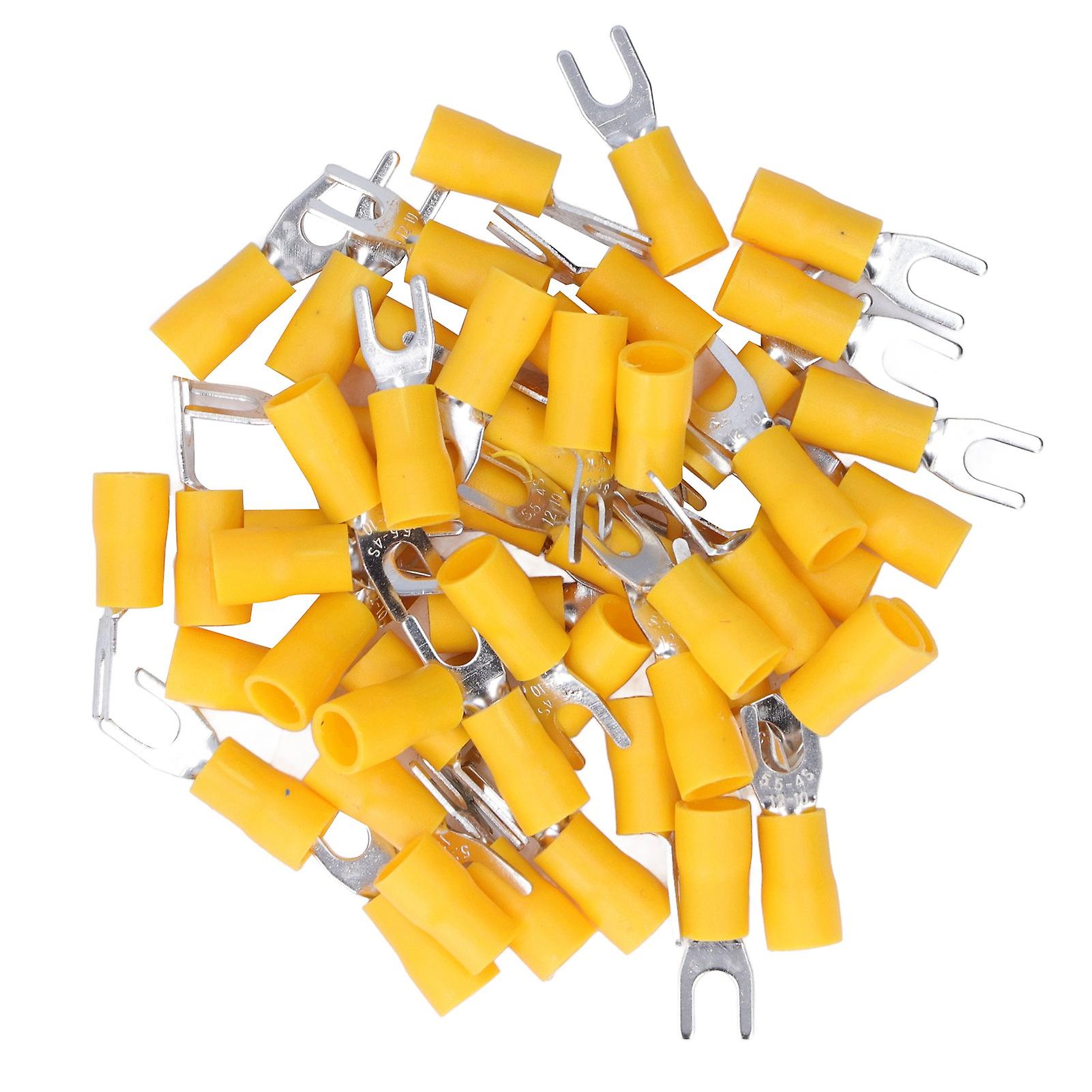 50Pcs Fork Terminals Insulated Spade U Type Wire Connector 12‑10AWG Cable Crimp SV5.5‑4 Yellow