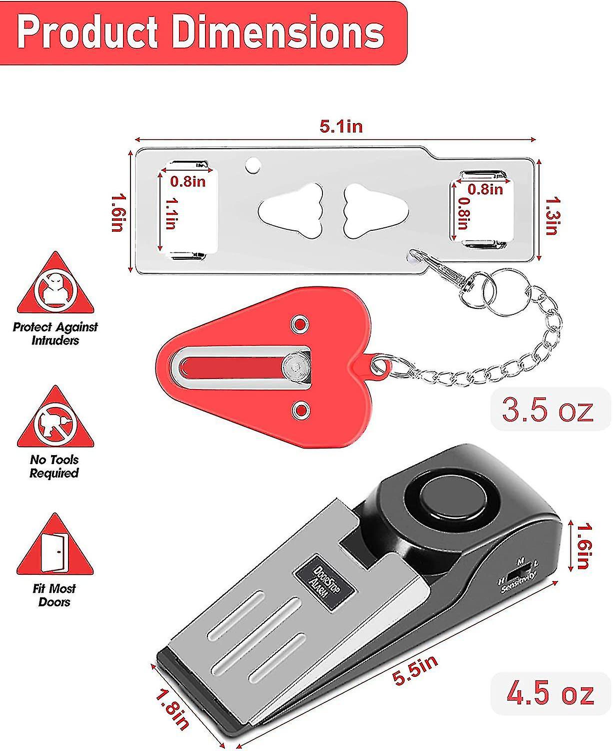 Portable Door Lock And Door Stop Alarm， Double Protection Safety Door Kit， Door? Security Equipment Pocket Door Stopper Self Defense Tool For Hotel Tr