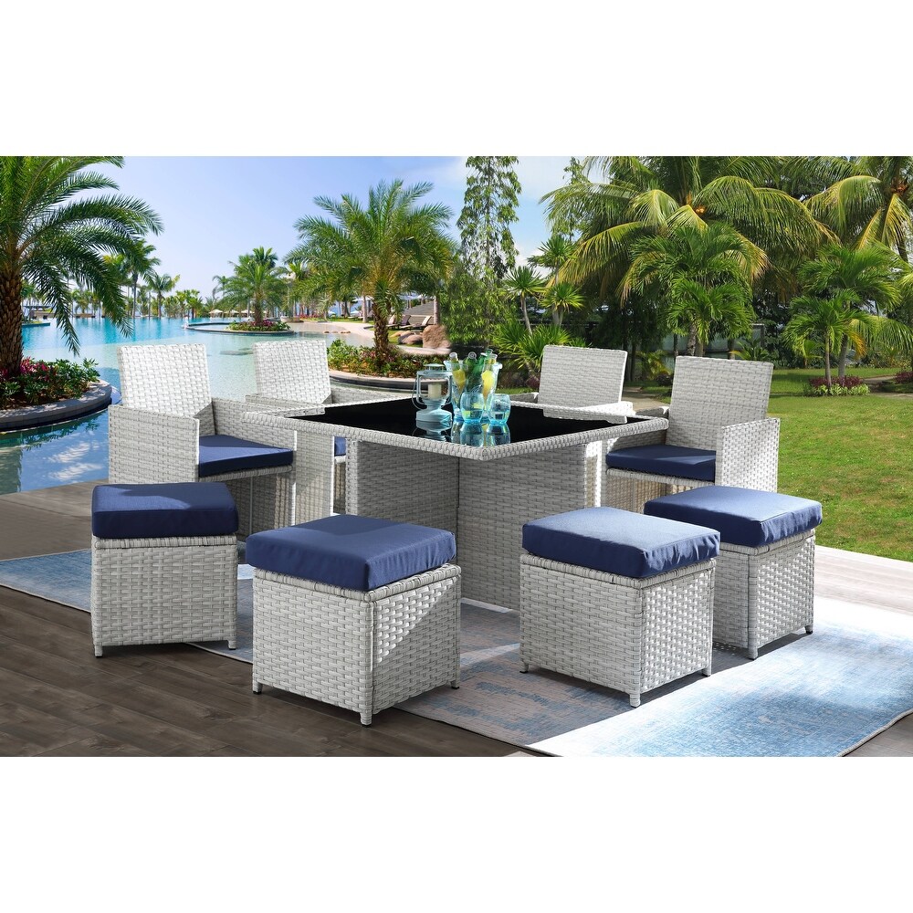ACME Paitalyi 9Pc Patio Set in Blue Fabric   Wicker
