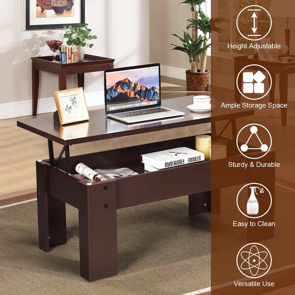 Costway Lift Top Coffee Table Pop-UP Cocktail Table w/Hidden - See Details