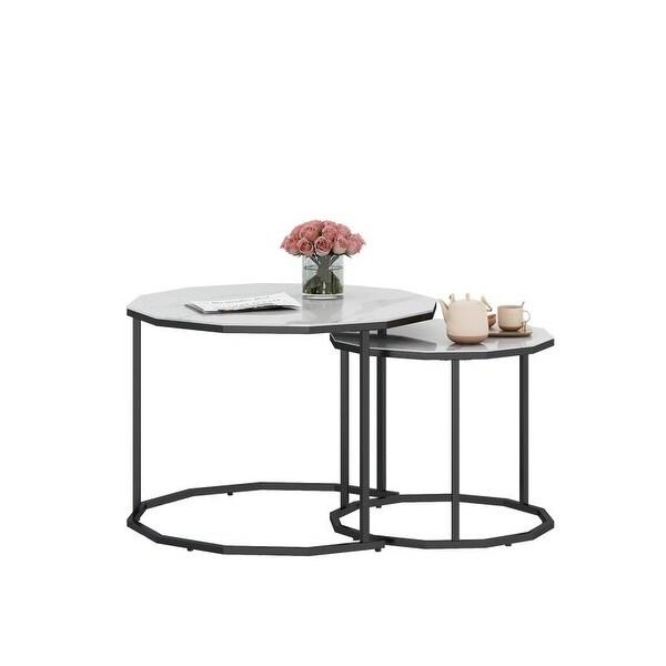 Nesting Coffee Tables Set of 2 for Living Room， Modern Accen