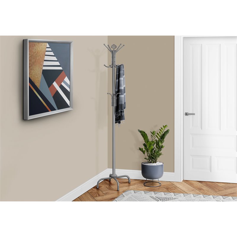 Pemberly Row Contemporary Metal Coat Rack in Silver