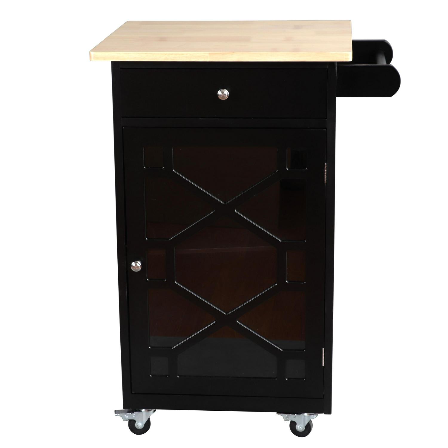 Decor Therapy Amelie Kitchen Cart， Black and Natural Wood， 34 Tall