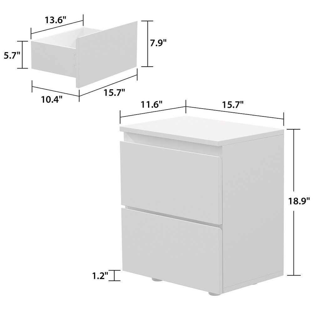 Nightstand Bedside Table Wood 2 Drawer End Table White/Brown