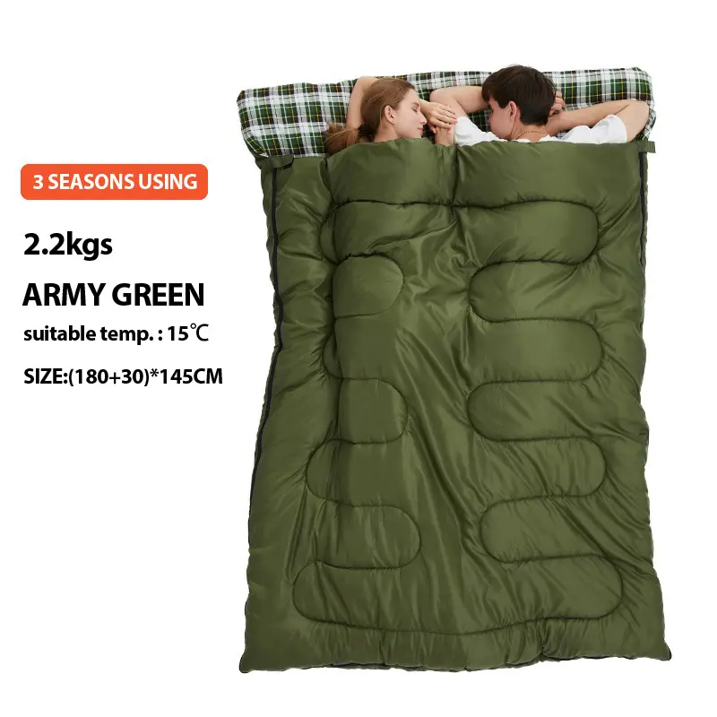 4 Seasons Ultralight Thermal Camping Hunting Double Slicing Envelope Wide Rectangular Sleeping Bag Green Warm Weather 1pcs