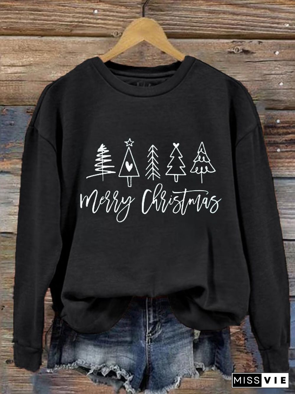 Women's Merry Christmas Christmas Trees Printed Sweatshirt