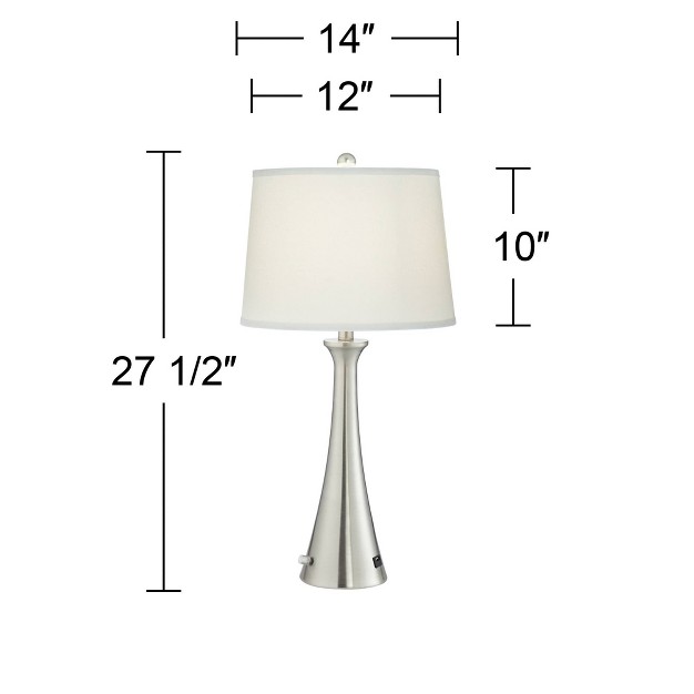 Tall Set Of 2 Brushed Nickel With Usb And Outlet White Drum Shade For Bedroom Living Room House Bedside