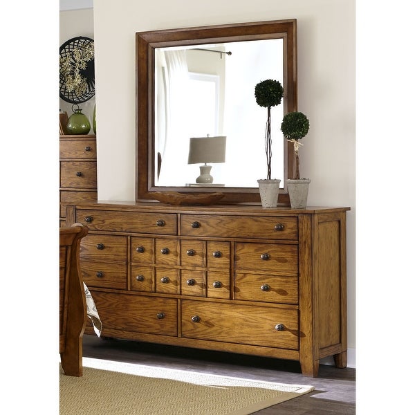 Copper Grove Epper Aged Oak 7-drawer Dresser and Mirror Set - - 20689402