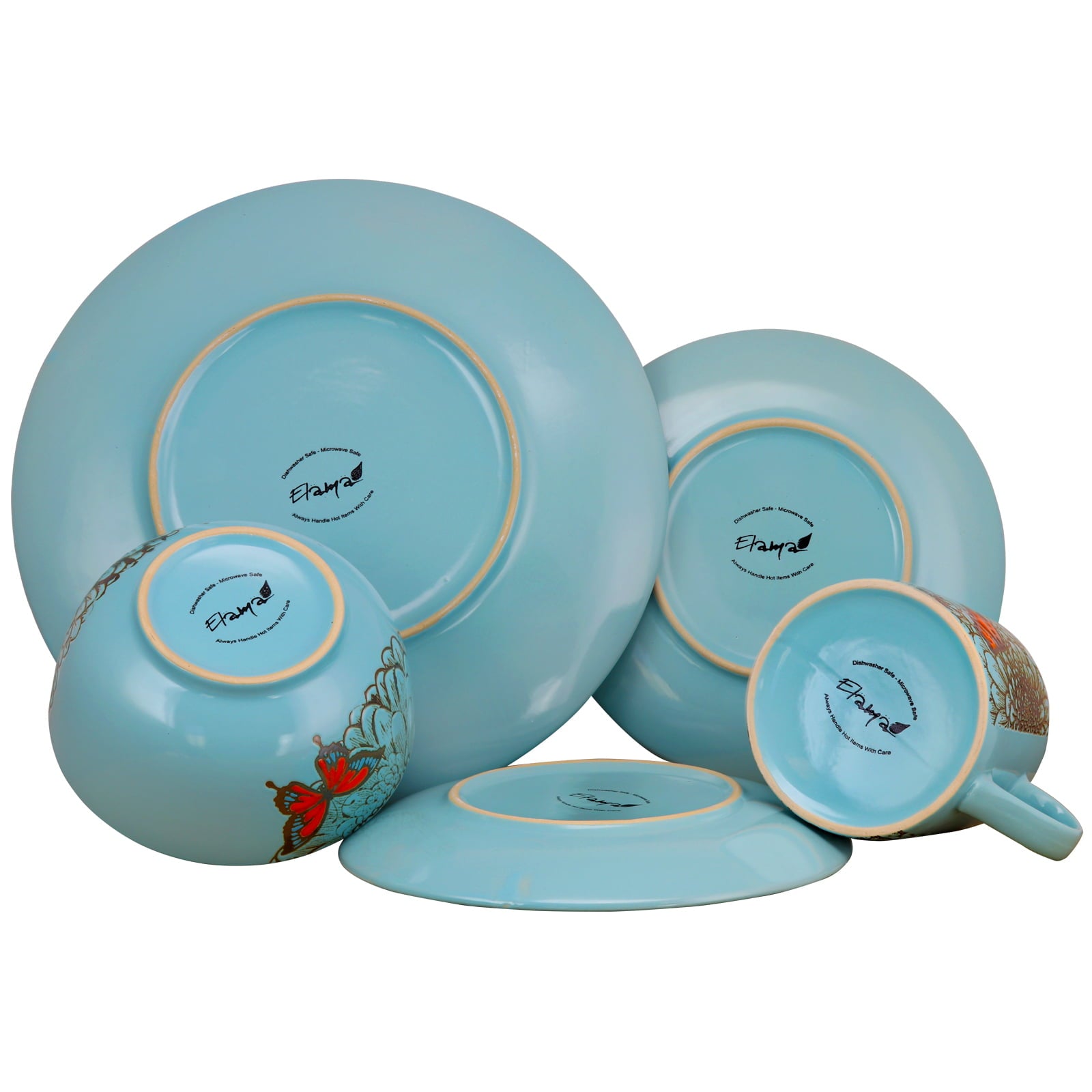 Elama Butterfly Garden 16 Piece Stoneware Dinnerware Set