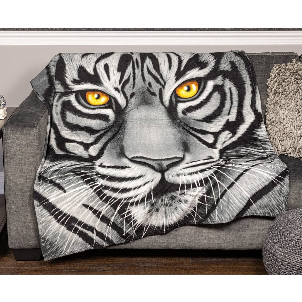 White Tiger Face Super Soft Plush Fleece Throw Blanket