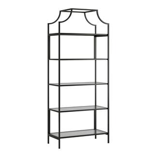 SAUDER Harvey Park 70.866 in.H Black Metal 5-Shelf Bookcase with Glass Shelves 425784