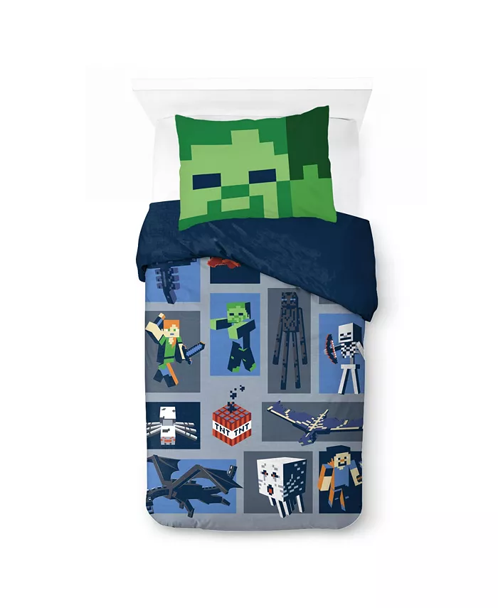 Saturday Park Minecraft Emblematic 100% Organic Cotton Twin Duvet Cover and Sham Set