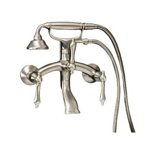 PELHAM  WHITE Vintage Style 3-Handle Wall Mount Claw Foot Tub Faucet with Metal Levers and Handshower in Brushed Nickel PW82510-L-BN