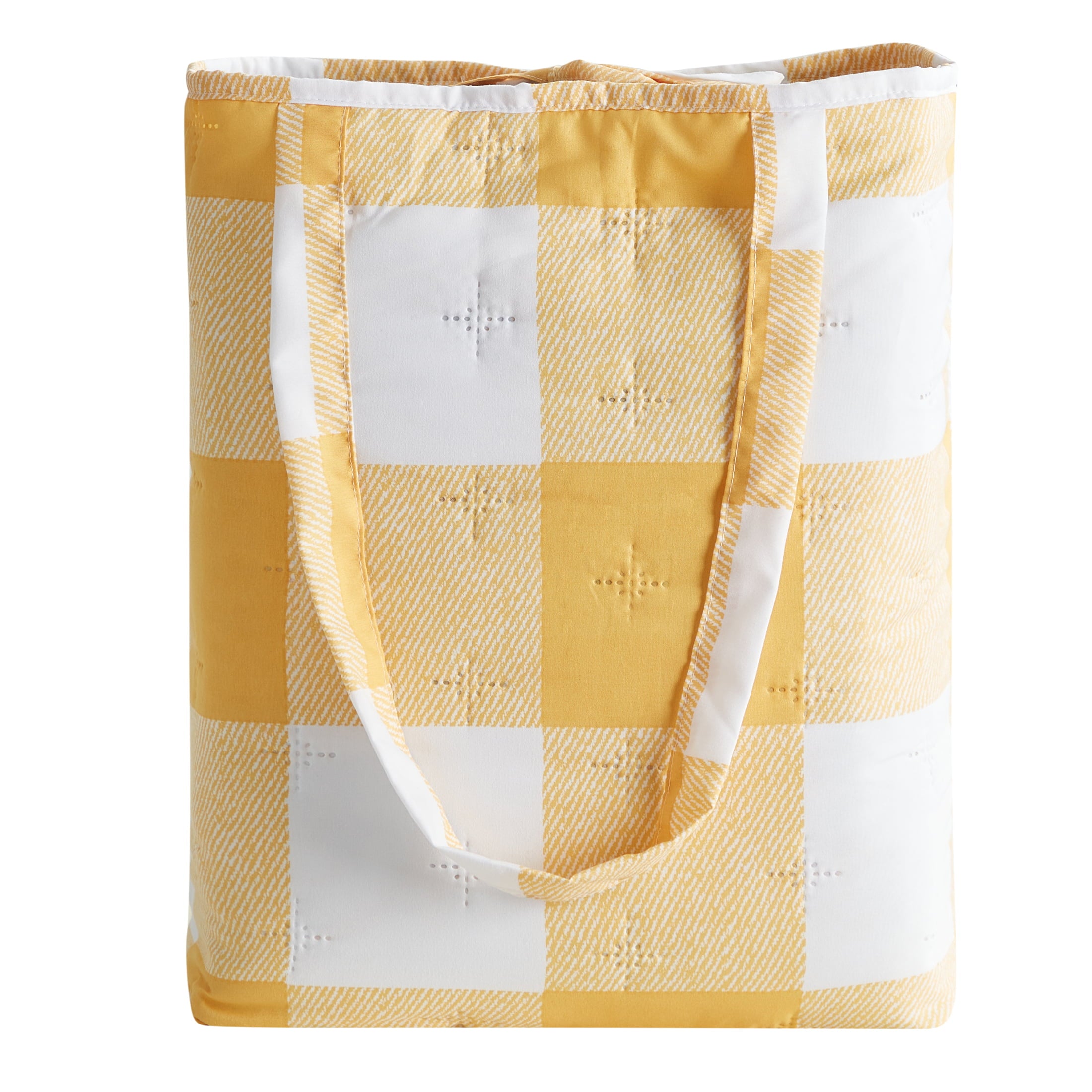 Yellow Plaid Reversible Quilt Set with Tote， Mainstays， Twin， 3 Pieces