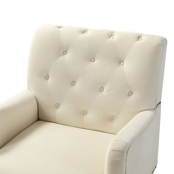 Geltrude Transitional Upholstered Button Tufted Club Chair with turned wooden Legs by HULALA HOME