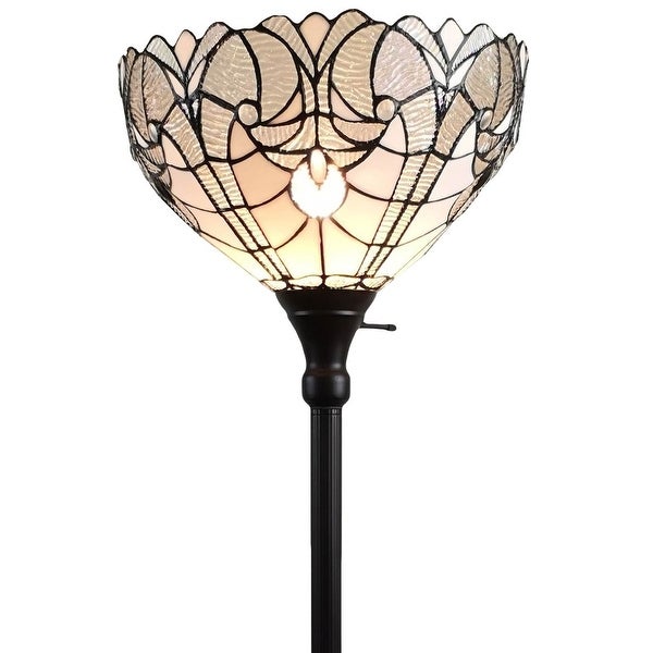 HomeRoots 62 Brown Traditional Shaped Floor Lamp With White Stained Glass Bowl Shade - 14