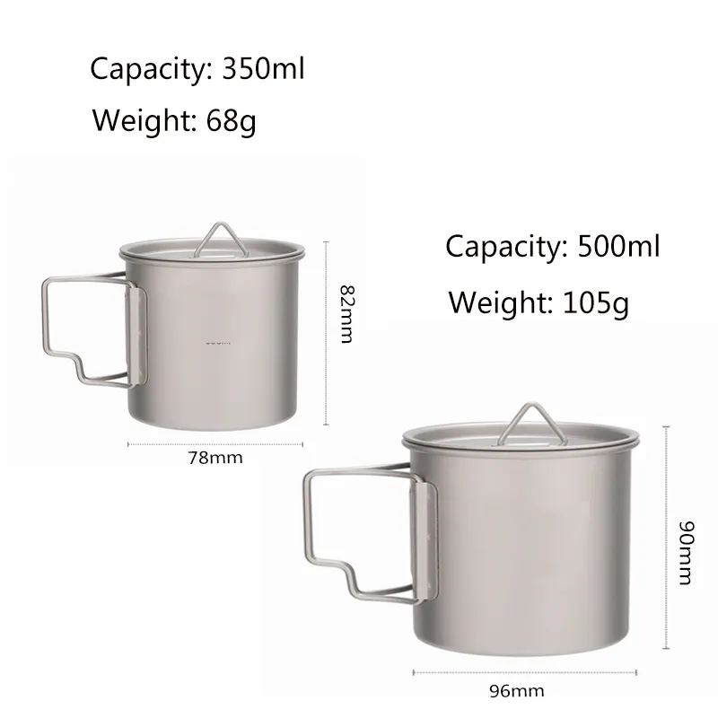 Promotion Silver gray Outdoor hiking cup ultralight foldable Mug Pure Titanium  camping cup