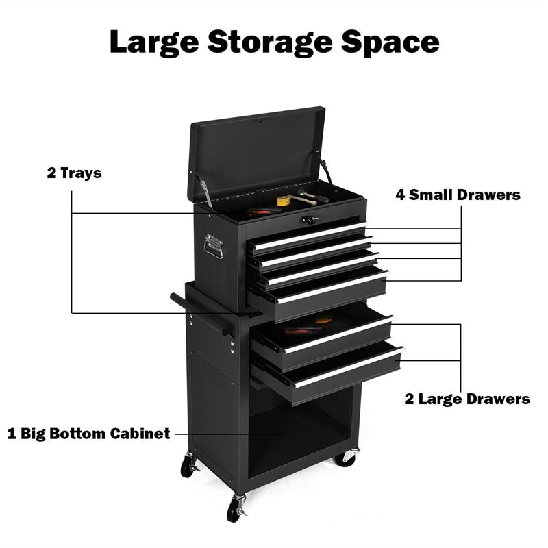 Rolling Tool Chest Removable Tool Storage Cabinet with 6 Sliding Drawers