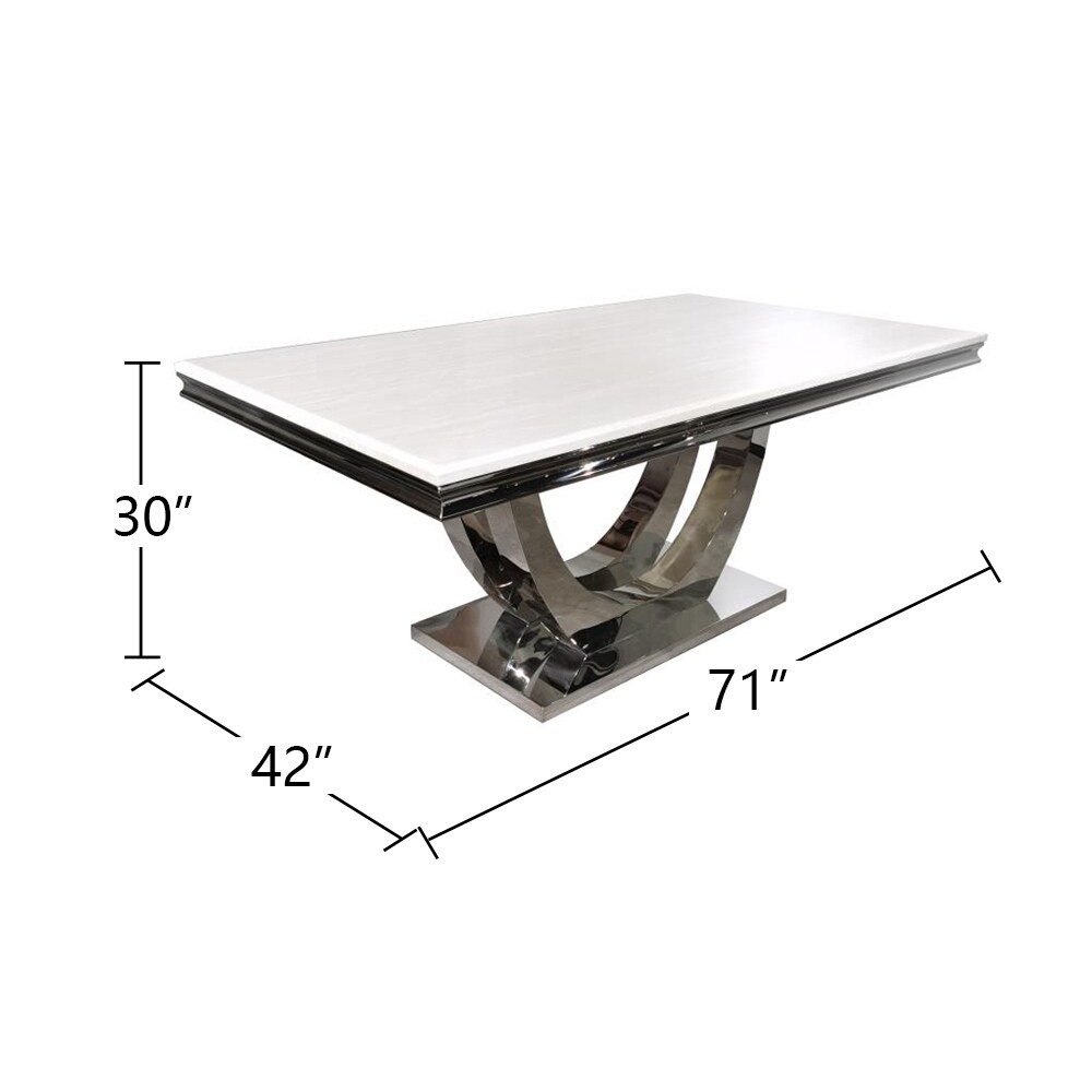 Rectangle Faux Marble Top Dining Table in White and Chrome