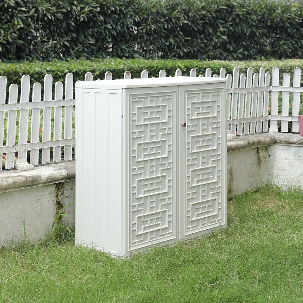 WELLFOR Outdoor 34.3 W x 15 D Plastic Storage Shed Off-White