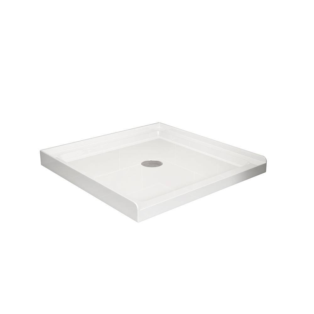 Tileon 36 in. x 36 in. Shower Base White Centered Drain and Single-Threshold Shower Caddy in White WYHDRA016