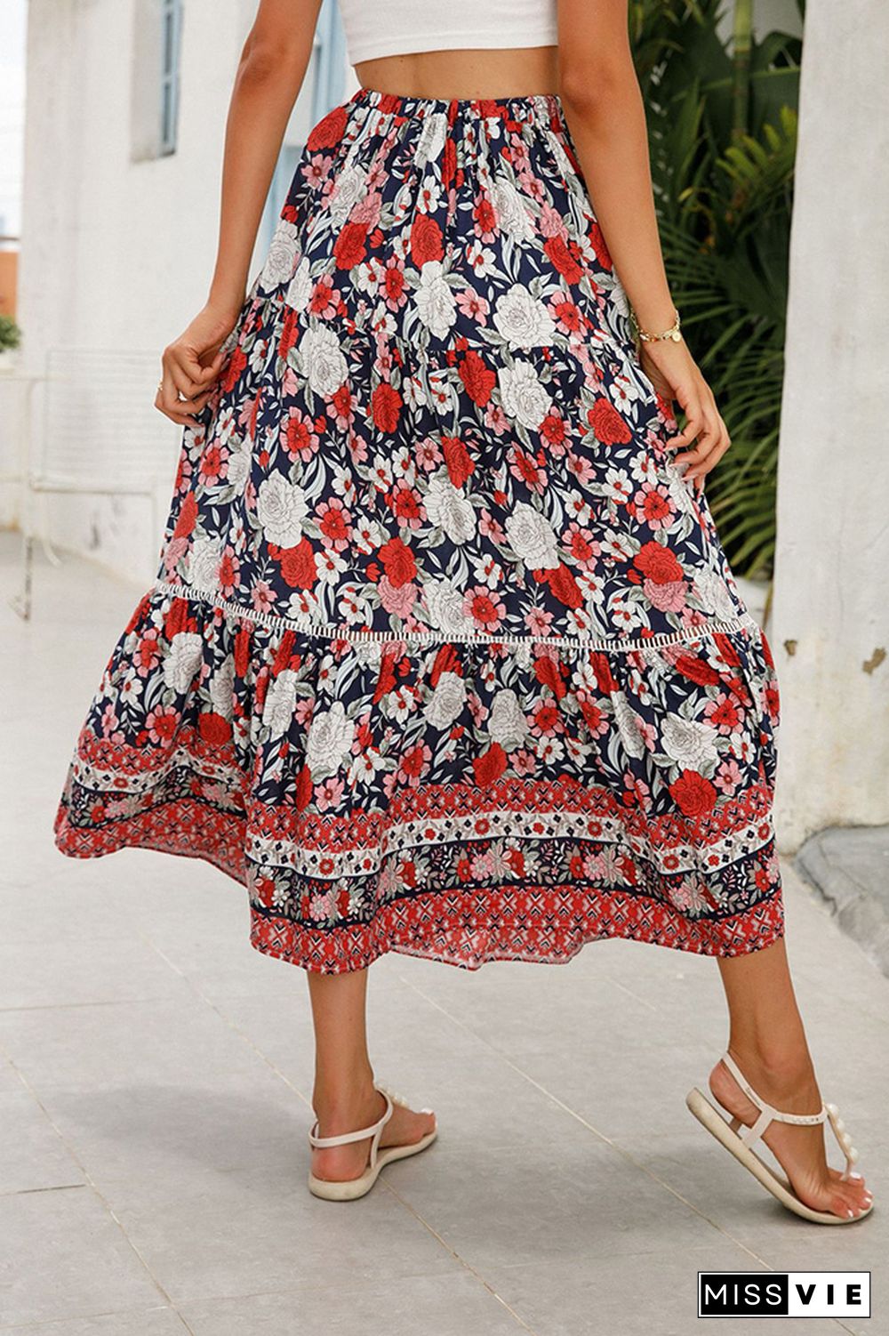 High Waist Bohemia Floral Prnit Skirt Dress