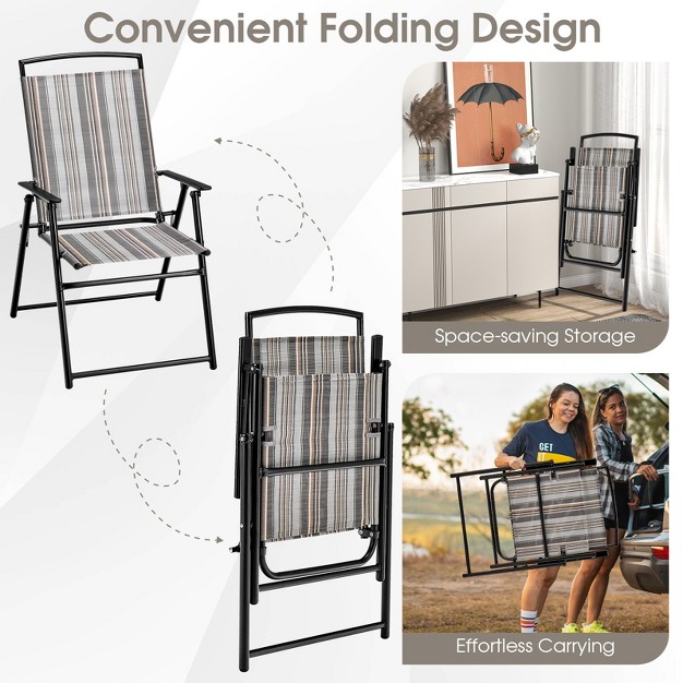 Tangkula Outdoor Folding Chairs Set Of 2 4 Lightweight High Back Chairs W Armrests Heavy duty Metal Frame