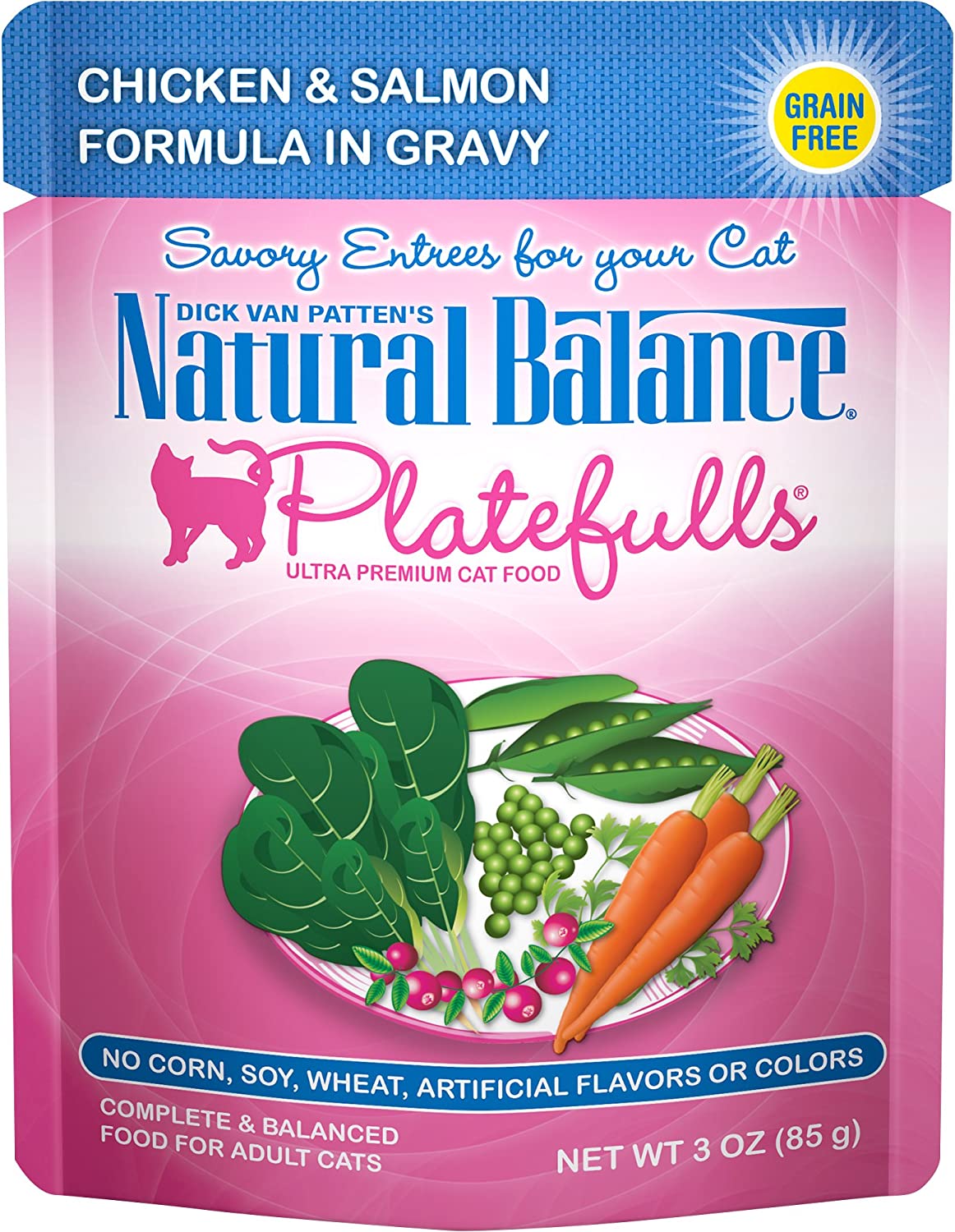 Natural Balance Platefulls Chicken and Salmon Formula in Gravy Grain-Free Cat Food Pouches 3-oz pouch case of 24