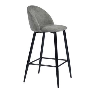 Homy Casa Haseeb 38 in. Grey Low Back Metal Frame Bar stool With Fabric Seat ( Set of 2) Haseeb Terry Grey