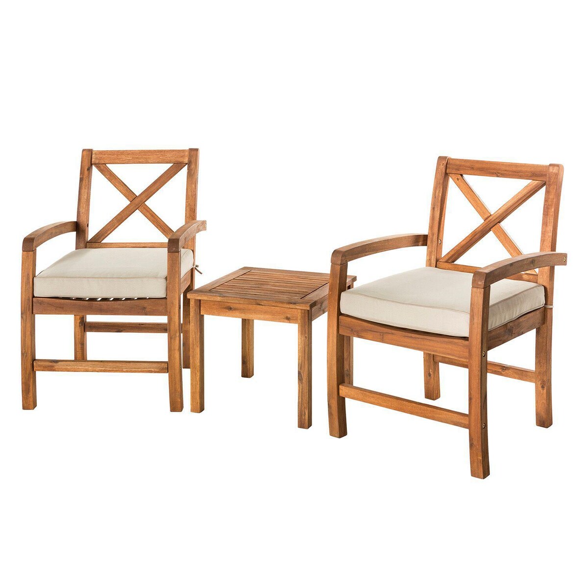 Ultimate Patio Camille Way 3 Piece Acacia Patio Conversation Set W/ Natural Cushions